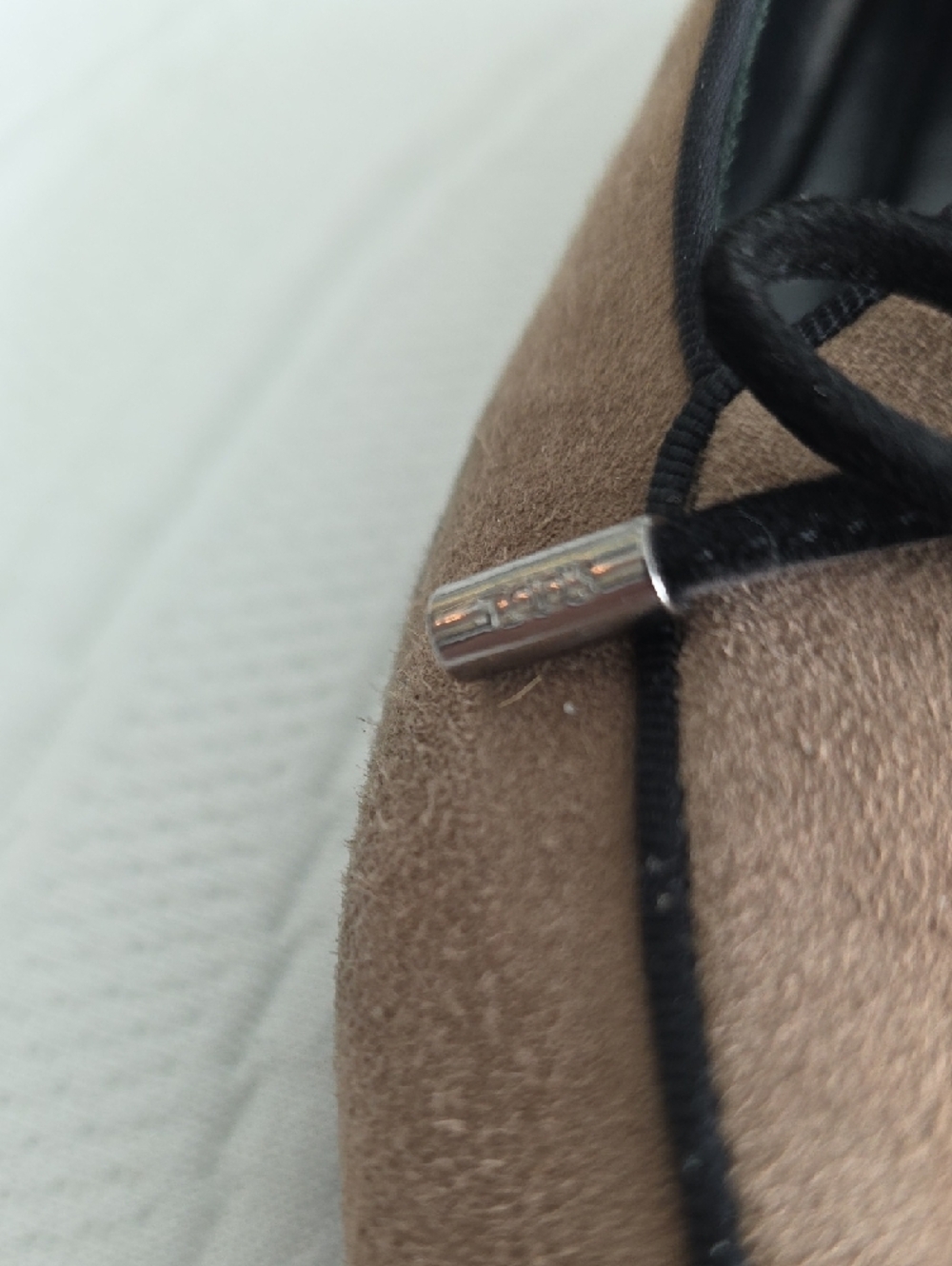 Tod's Taupe Suede Loafers with Black Trim and Bow - Picture 3 of 6